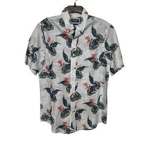 Chaps Men’s Medium Short Sleeve‎ Linen Cotton Hawaiian Shirt With Tropical Print